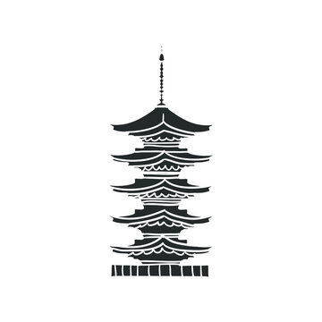 Japanese Temple Icon Silhouette Illustration. Asian Buildings Vector Graphic Pictogram Symbol Clip Art. Doodle Sketch Black Sign.