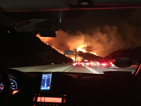 wildfire along the freeway