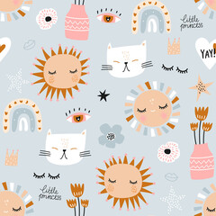 Seamless modern childish pattern. High detailed kids texture. Vector illustration