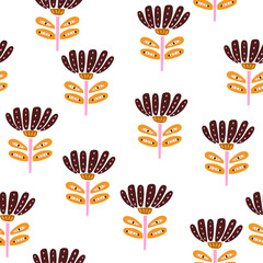 Scandinavian style floral seamless pattern. Simple flowers on white. Vector texture.