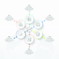 Presentation business infographic with 6 options with thin line icons for flow charts, presentations, web sites, banners, printed materials. Infographics business concept.