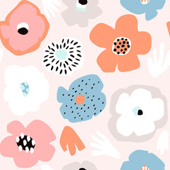 Seamless floral pattern in cut out style. Creative flower minimalistic texture with. Great for fabric, textile vector illustration.