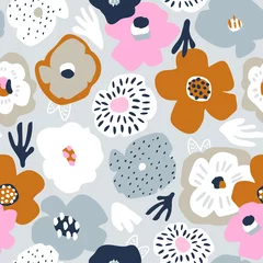 Gordijnen Seamless floral pattern in cut out style. Creative flower abstract texture with. Great for fabric, textile vector illustration. © solodkayamari