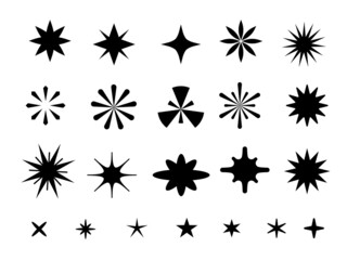 Vector Set of Different Silhouette of Black Shape of Firework and Flash