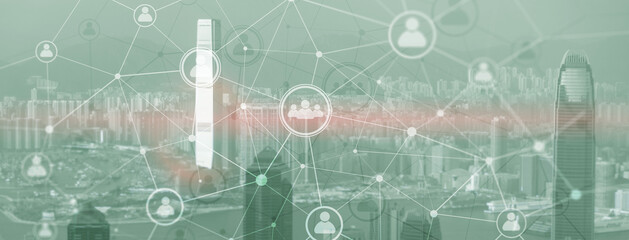 Double exposure mixed media people network structure. HR Human resources management