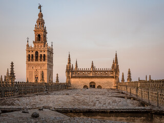 Details of the Sevilla Cathedral roof at sunset