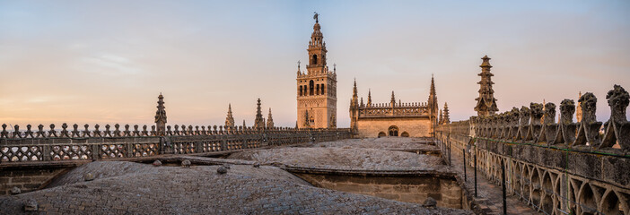 Details of the Sevilla Cathedral roof at sunset