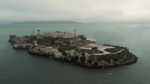 Aerial: Alcatraz Island Prison. San Francisco, USA
