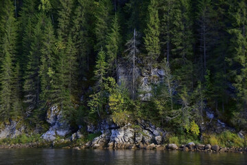 Stone Krugi on the left bank of the Usva River in the area of its intersection with a gas pipeline