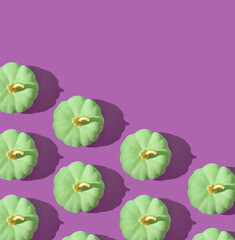 Seamless pattern with green and softly pumpkins.