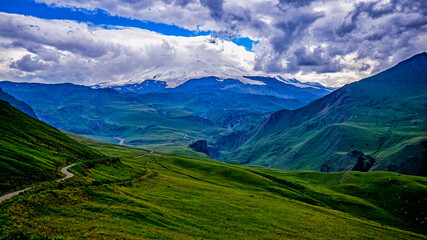 Picturesque mountains in the clouds