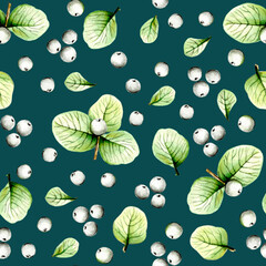 Beautiful autumn tree branches, leaves and berries. Unusual autumn, watercolor and black pen, handmade, pattern