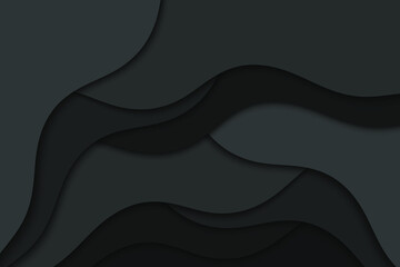 Abstract wavy black paper background. Illustration with black waves. Curve dark lines.