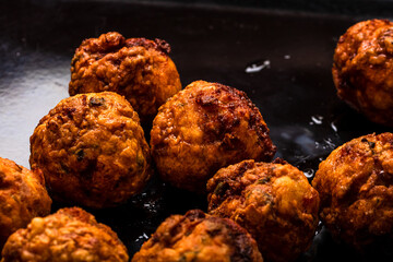 Detail of fresh fried meatballs
