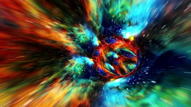 Abstract colorful hyper space warp Flight in futuristic sci-fi virtual reality tunnel seamless loop. 4K 3D Loop colorful Sci-Fi space travel background concept. Abstract Science teleportation velocity