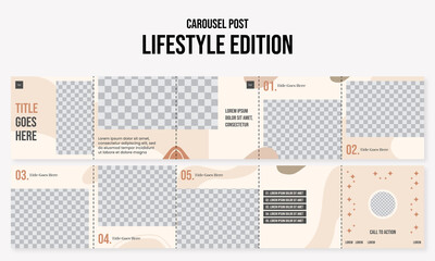 Set of editable social media instagram carousel post fashion, lifestyle with beiges colors design vector template ai & eps 10 © Infinitystudio