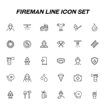 Editable stroke. Fireman line icon collection