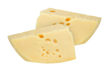 Maasdam cheese on an isolated white background.