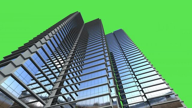 3d rendering high rise building isolated on green screen 4k footage