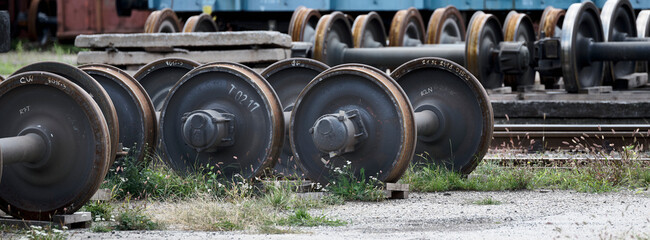 Fototapeta na wymiar Old rusty train metal wheels