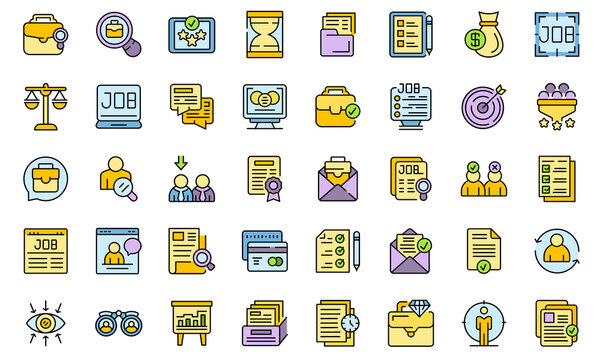 Seeking Job Icons Set Outline Vector. Covid Employment Job. Bad Business Lost