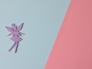 Top view flatlay lie concept view of little small Fairy, color background angel, background for...