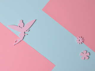 Top view flatlay lie concept view of little small Fairy, color background angel, background for...