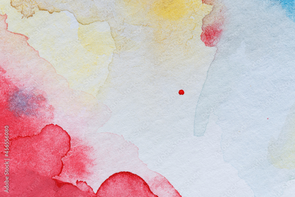Poster macro close-up of an abstract red and yellow watercolor gradient fill background with watercolour st
