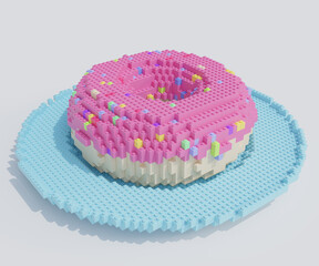 Pink donut made out of toy bricks. - 456556445