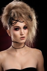Portrait of young woman in halloween makeup.