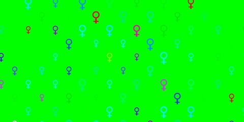 Light Multicolor vector backdrop with women power symbols.