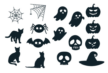 set of halloween icons silhouette