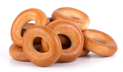 tasty dryng bagels, isolated on white background close up