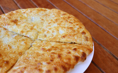 Plate of Kubdari, a Flat Bread Stuffed with Spiced Beef, Flavorful Traditional Dish of Svaneti Region, Georgia