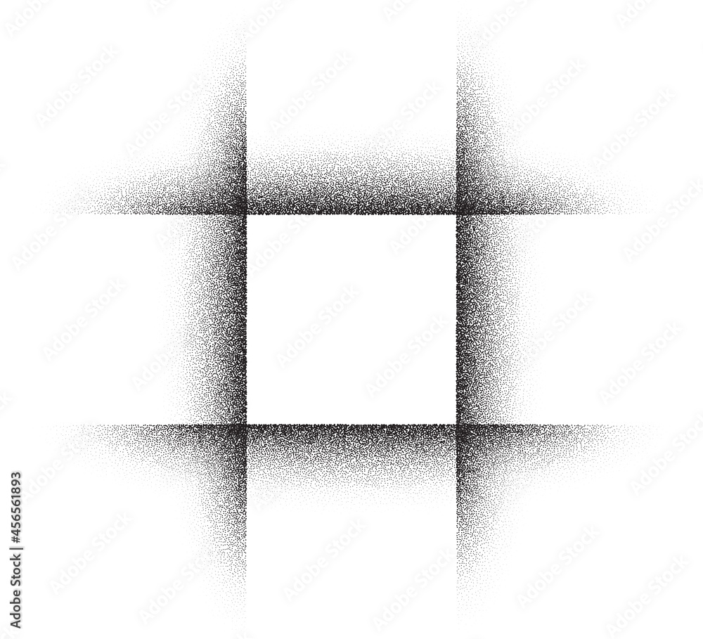 Poster dotwork square grid pattern vector background. sand grain effect. black noise stipple net dots. abst