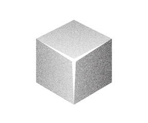 Dotwork 3D Cube box vector background. Black noise stipple dots box. Abstract noise dotwork cube. Black dots grunge round elements. Stipple circles. Dotted vector box.