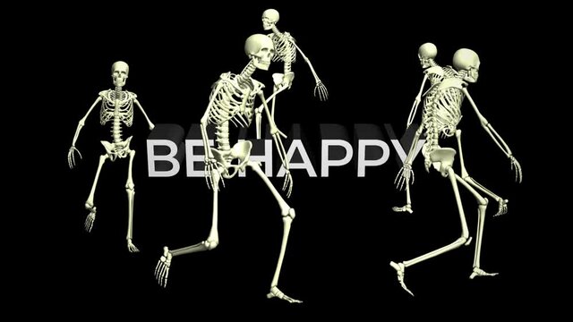 Skeleton marching in a circle. Animation footage. 3D animation of skeletons.