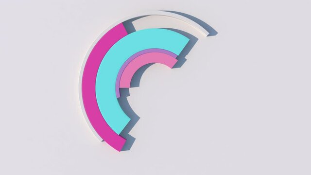 Colorful arcs morphing. White background. Abstract animation, 3d render.