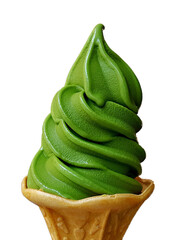 Isolated on white of green tea ice cream cone