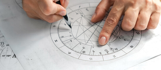 Astrology. Astrologer calculates a natal chart and makes a forecast of fate. Astrological forecast,...