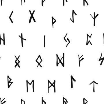 Runes, seamless pattern background. Ancient occult symbols