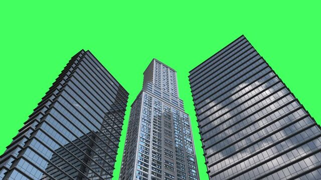 3d rendering high rise building isolated on green screen 4k footage