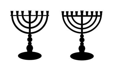 Traditional Jewish candle holders, Hannukkah menora symbol, seven and nine lamps menorahs icons