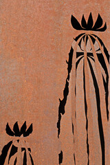 Detail of a copper panel against sunlight, shade and shadow of abstract shape on metal plate