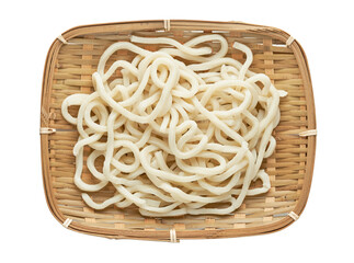 top view or flat lay udon noodle in wood bowl isolated on white background with clipping path      ...