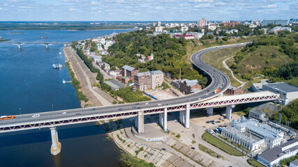 Nizhny Novgorod. Car exit to the metro bridge across the Oka river.	