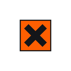 A sign indicating the harmfulness and danger of a product. Cross symbol. European chemical hazard label on an orange background.