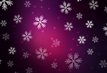 Dark Pink vector background with xmas snowflakes, stars.