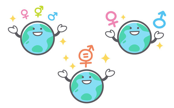 男女平等に関する地球のイラストセット