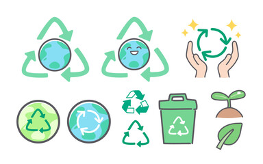 地球環境と、リサイクルに関するイラストセット